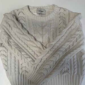 Pink Rose Women’s Sweater White Cable Knit Pullover Size L